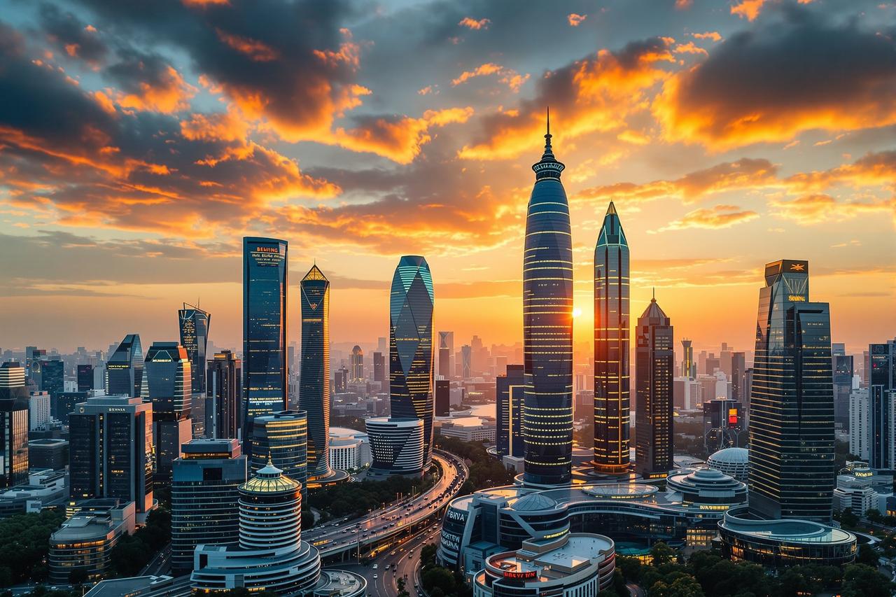 影视大全免费总部所在北京CBD商务区城市天际线风景图